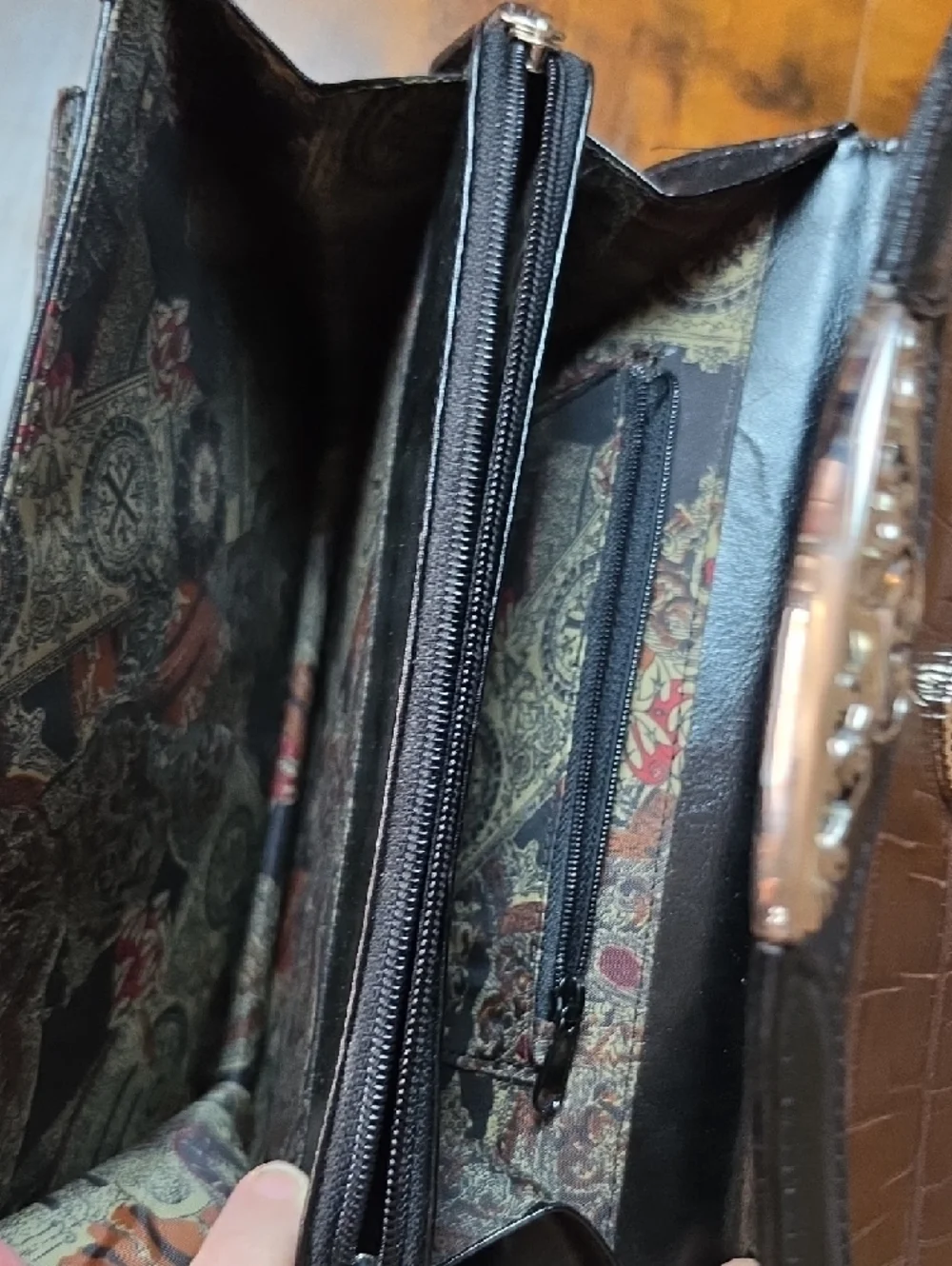 BRIGHTON | Vintage Brown & Black Croc Embossed‎ Western Inspired Leather Satchel